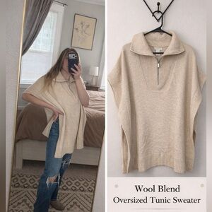 H&M wool blend oversized tunic sweater | nursing cover | open split sides | cozy